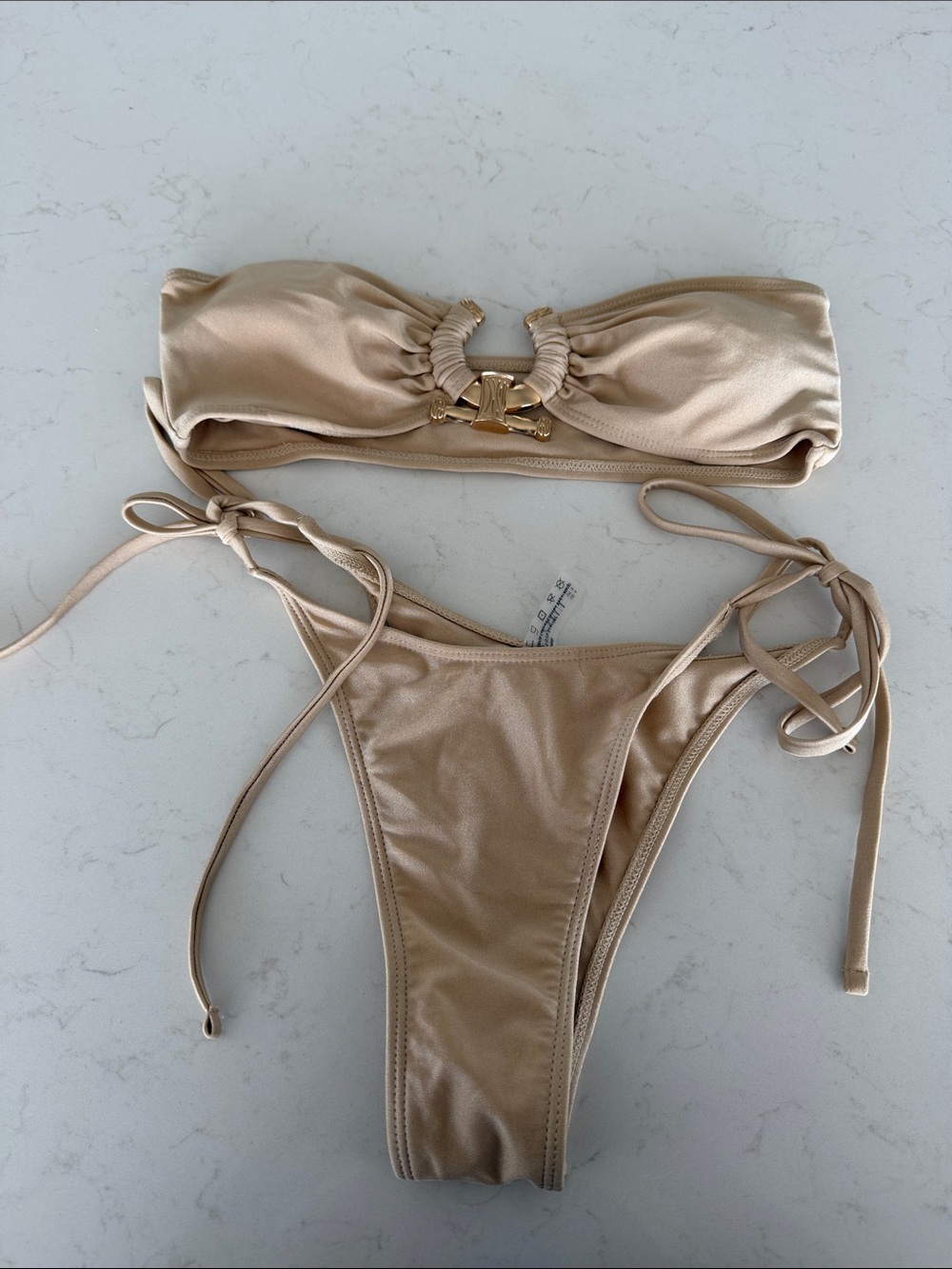 Zaful NWOT Beige Bandeau Bikini with Gold Accent